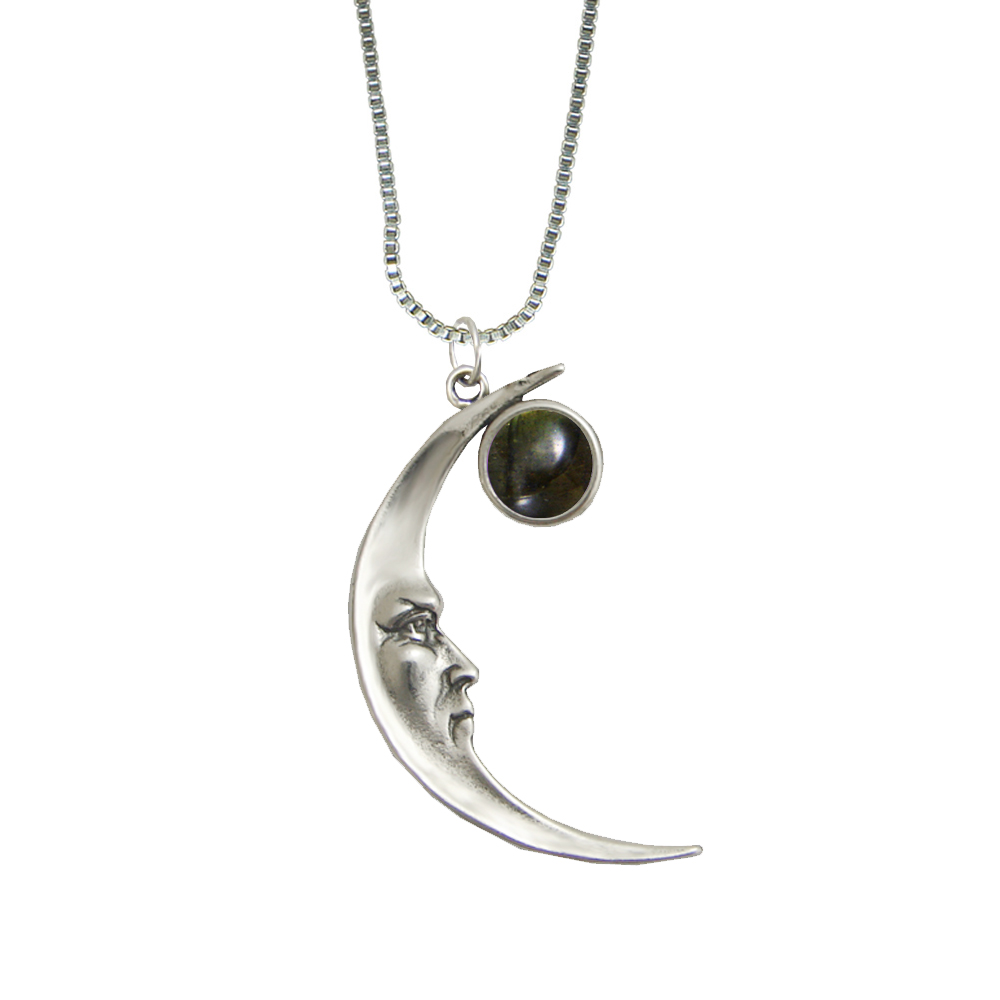Sterling Silver Mystical Moon Pendant With Spectrolite